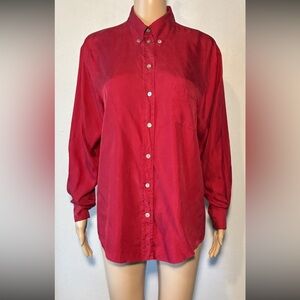 Anne Larson Women's Shirt Size L (12) Red 100% Pure Silk Button Down Long Sleeve